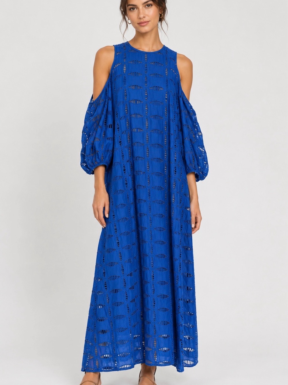 Tibi Royal Blue Cold-Shoulder Eyelet Maxi Dress